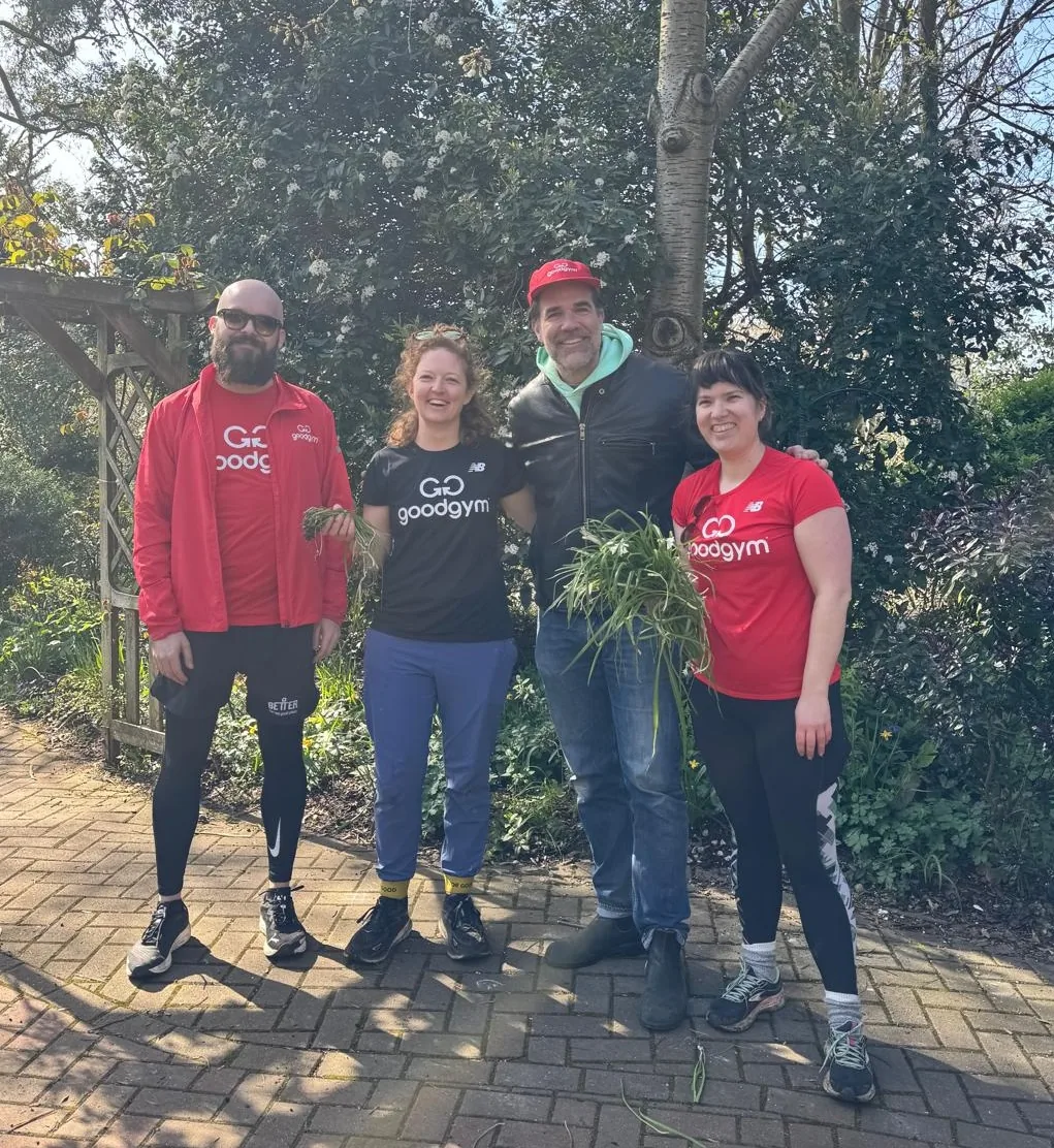 Hermione with fellow GoodGym volunteers and Rob Delaney after a community gardening session